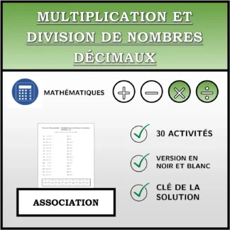 Exercice d'association: Multiplication et division de nombres décimaux