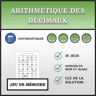 Jeu de mémoire: Arithmétique des décimaux