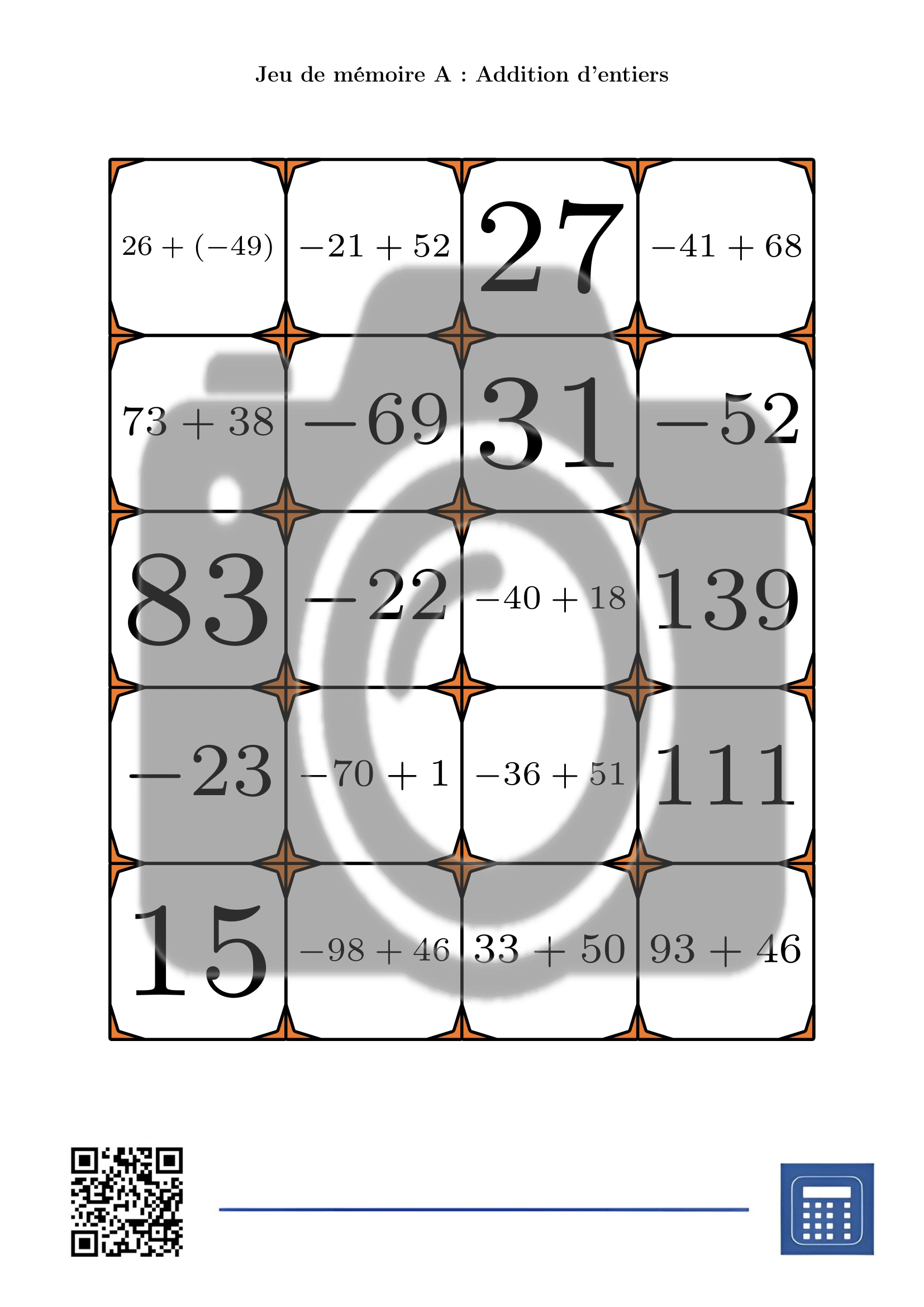 Jeu de mémoire: Addition d'entiers – Image 2
