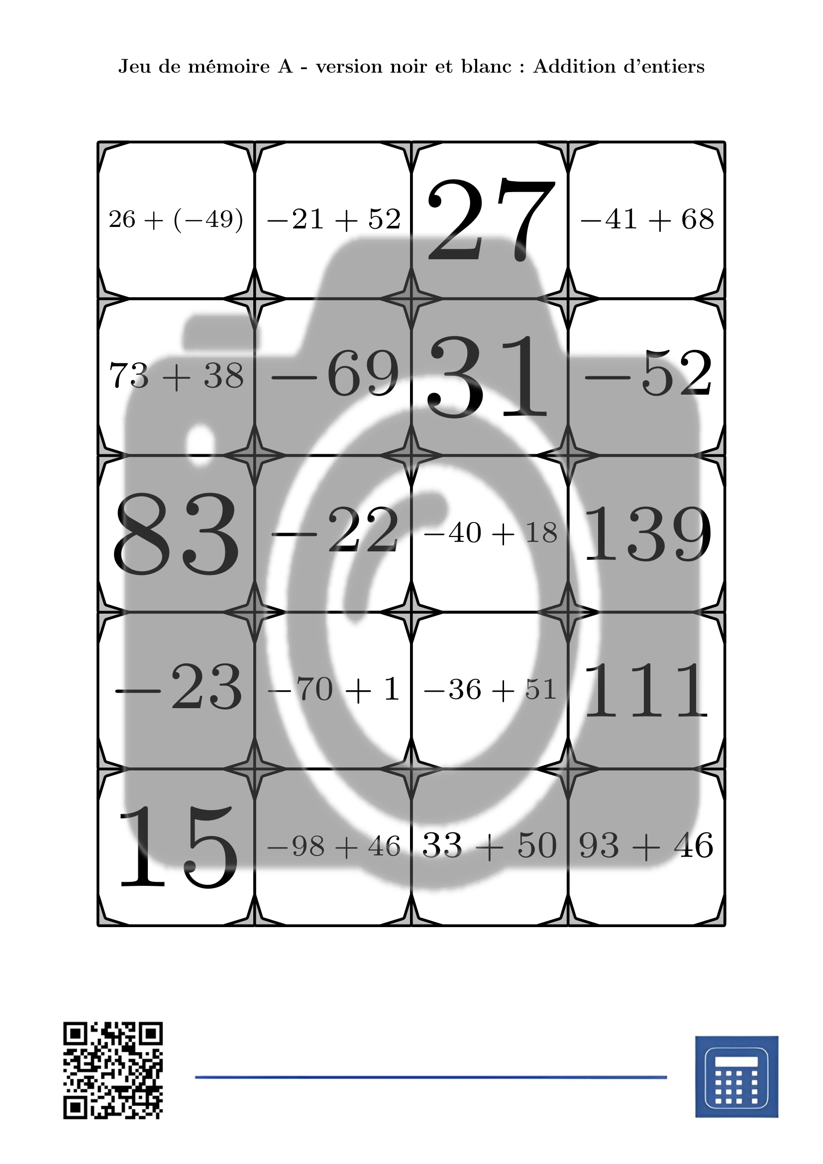 Jeu de mémoire: Addition d'entiers – Image 3