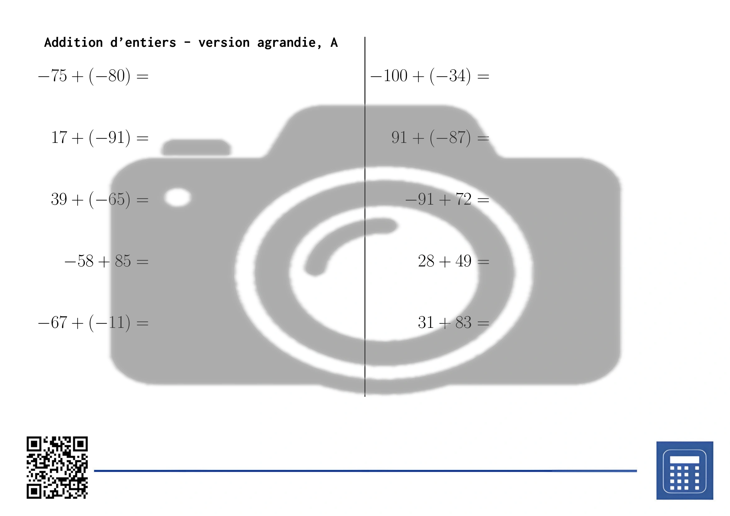 Fiche d'exercices: Addition d'entiers – Image 3