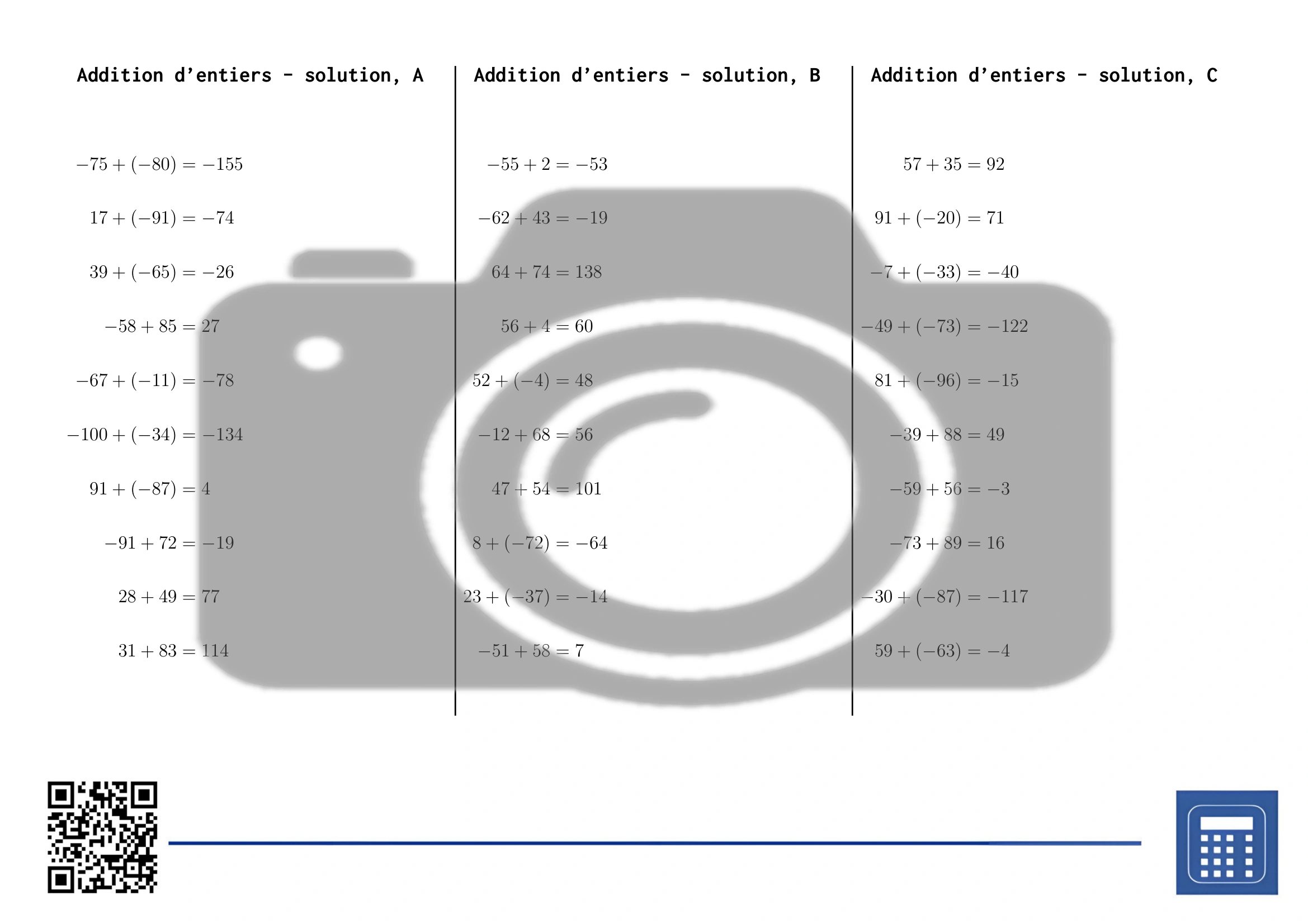 Fiche d'exercices: Addition d'entiers – Image 4
