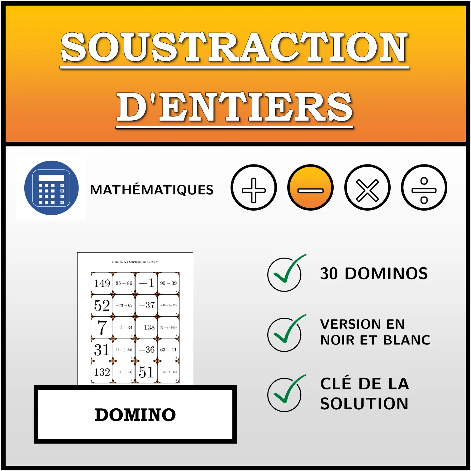 Domino: Soustraction d'entiers