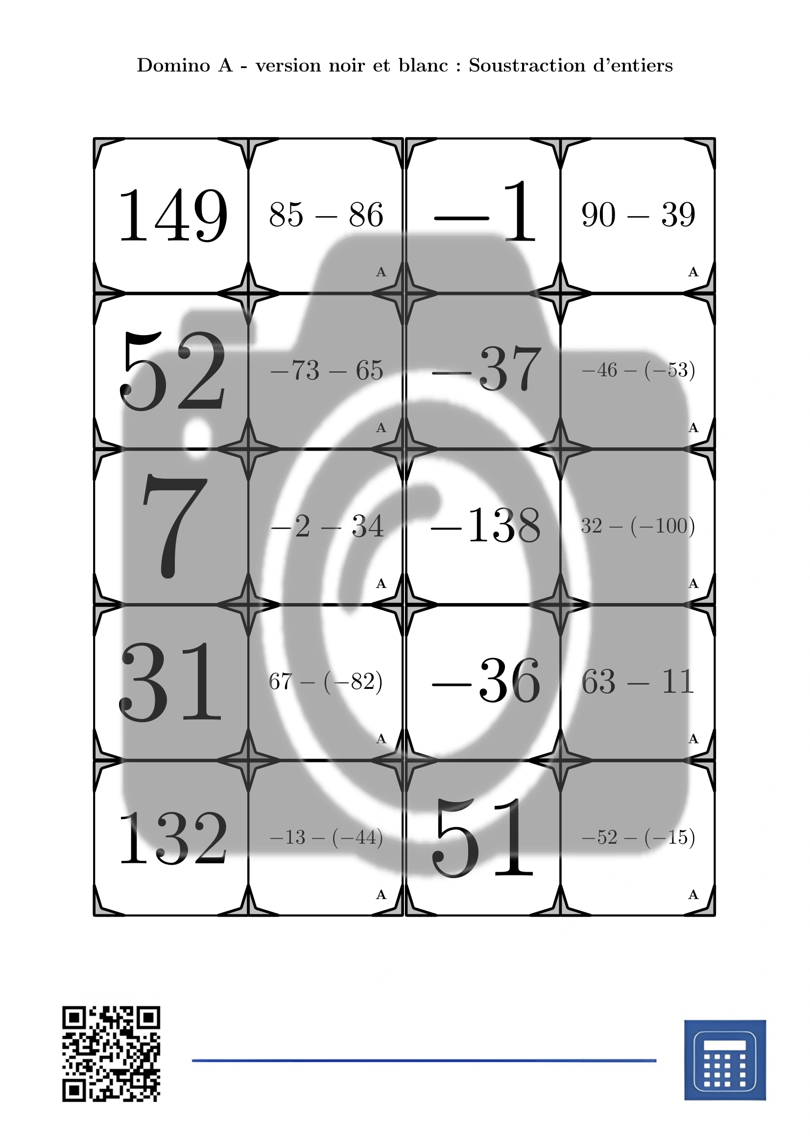 Domino: Soustraction d'entiers – Image 3