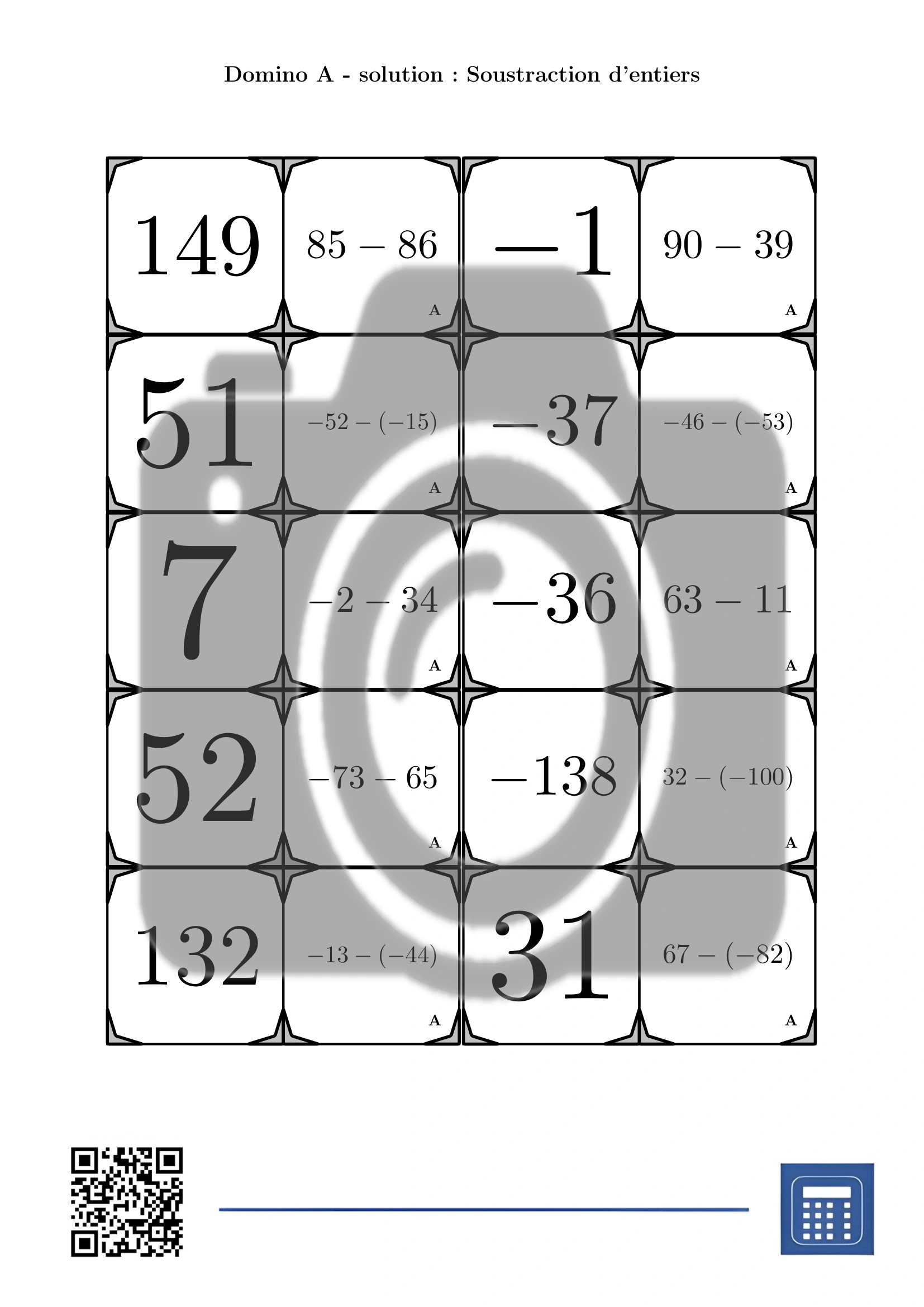 Domino: Soustraction d'entiers – Image 4