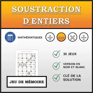 Jeu de mémoire: Soustraction d'entiers
