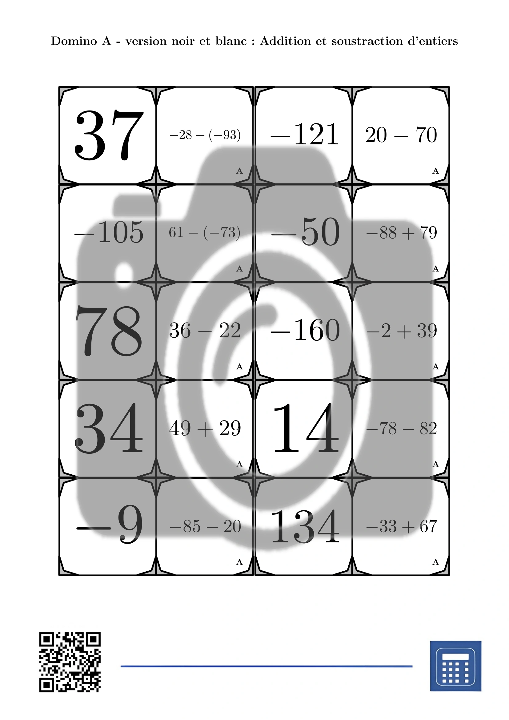 Domino: Addition et soustraction d'entiers – Image 3