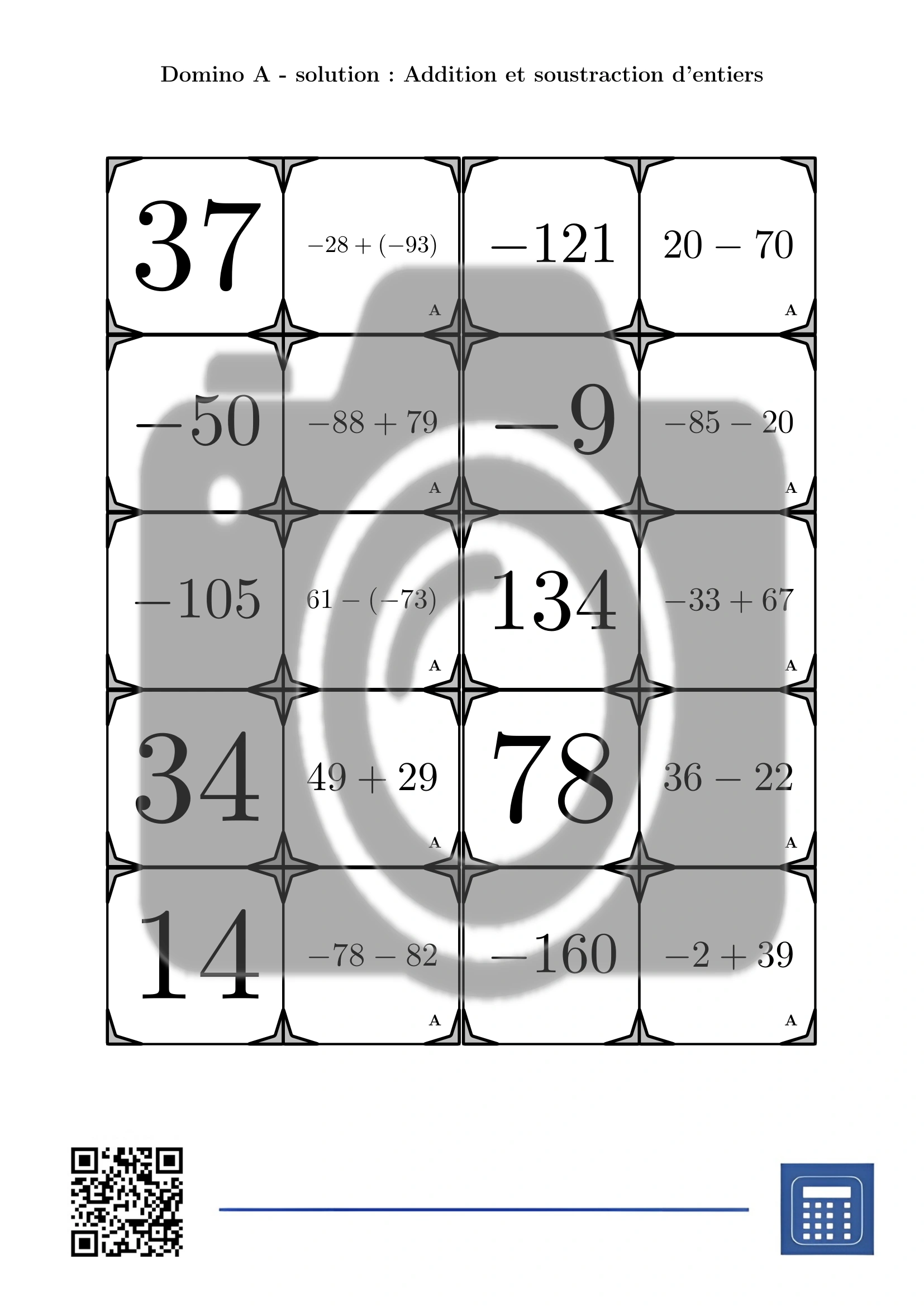 Domino: Addition et soustraction d'entiers – Image 4