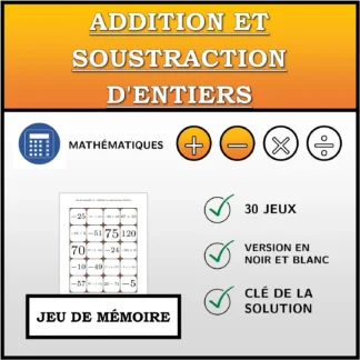 Jeu de mémoire: Addition et soustraction d'entiers