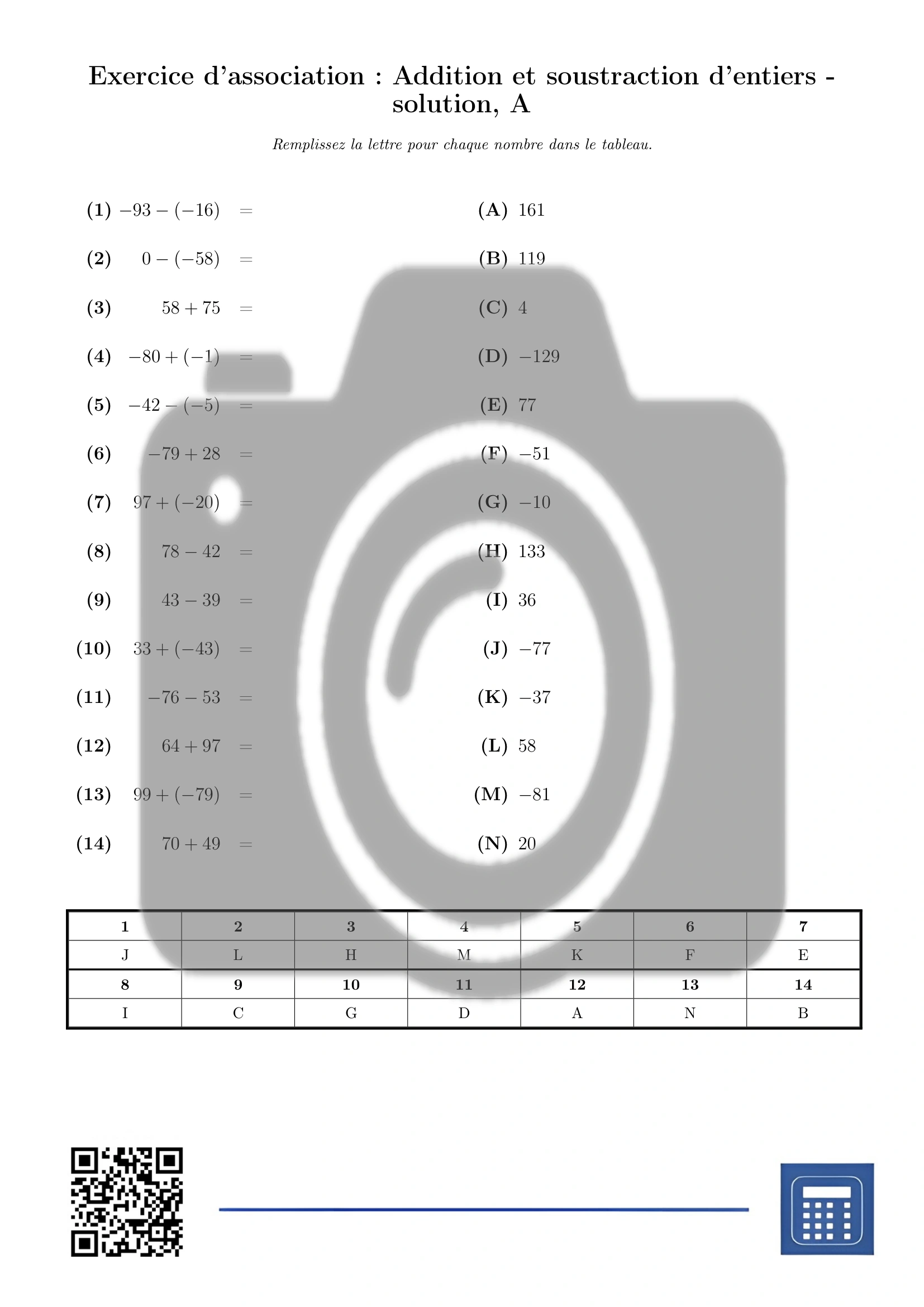 Exercice d'association: Addition et soustraction d'entiers – Image 3