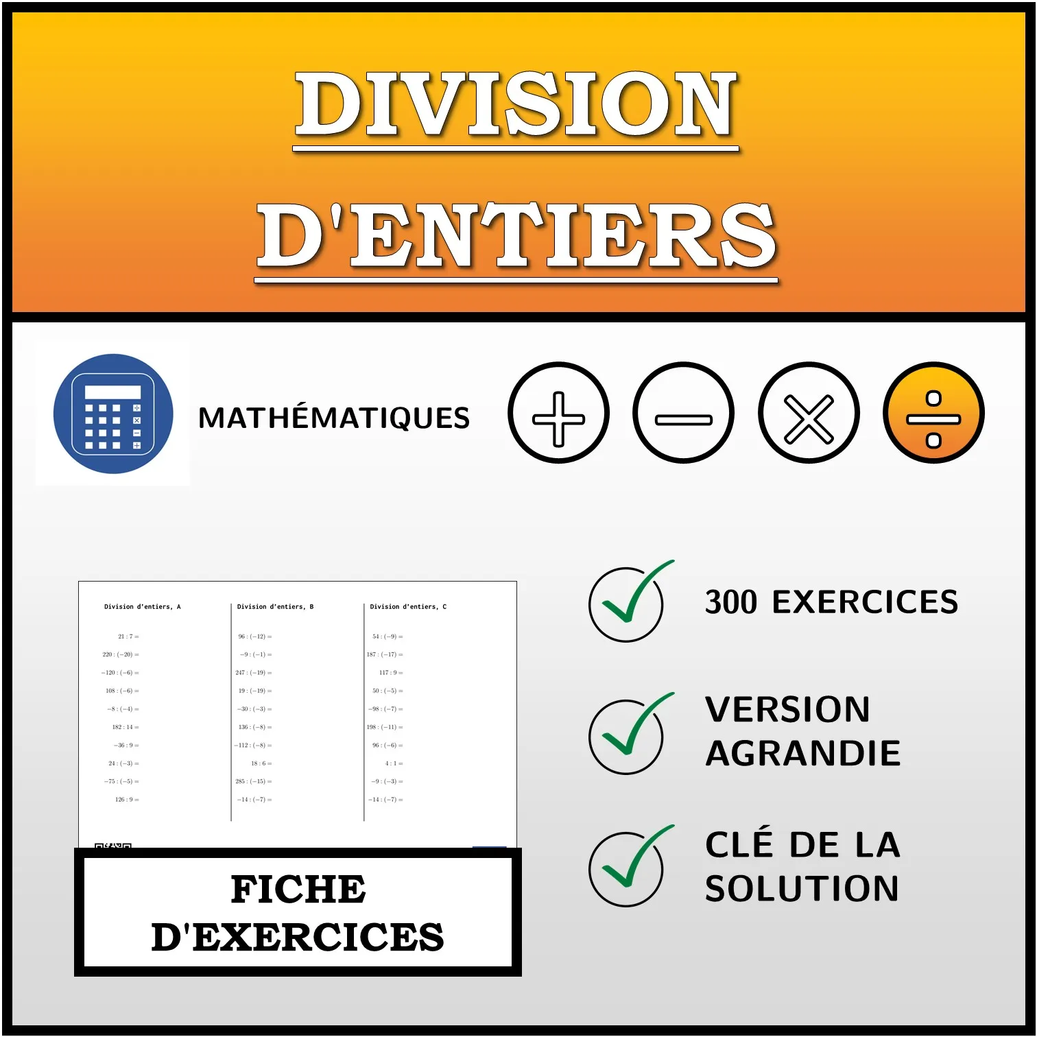 Fiche d'exercices: Division d'entiers