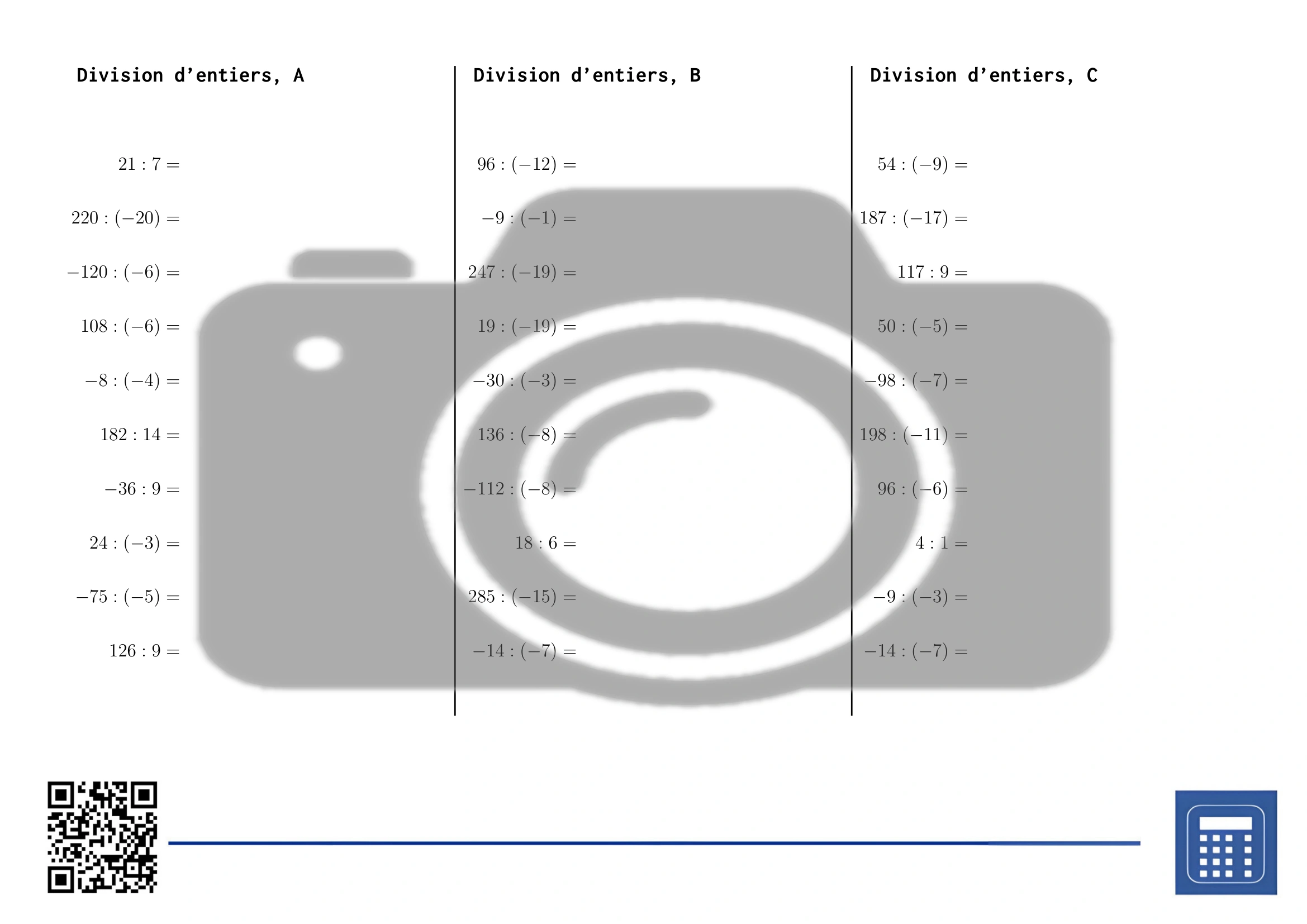 Fiche d'exercices: Division d'entiers – Image 2