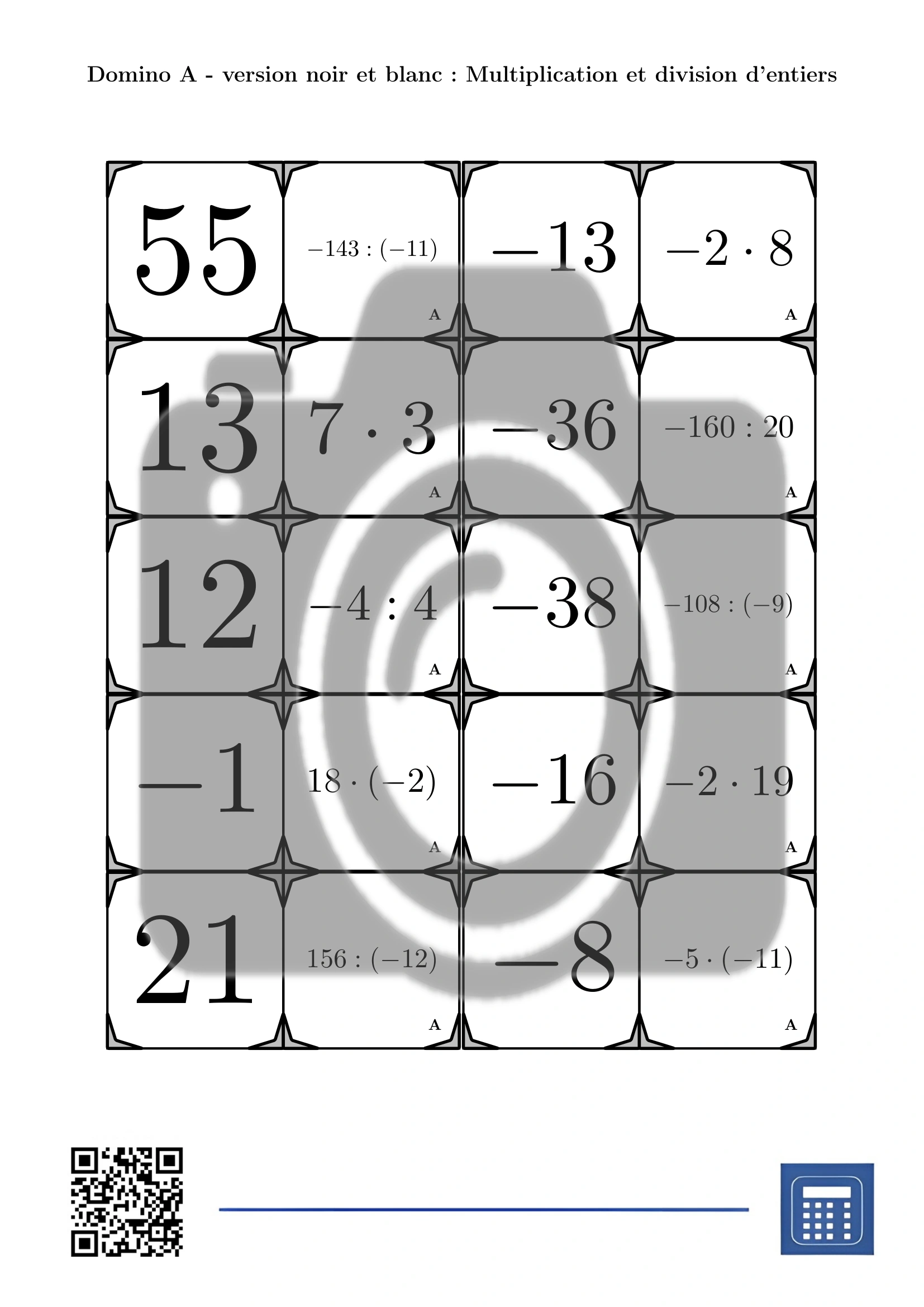 Domino: Multiplication et division d'entiers – Image 3