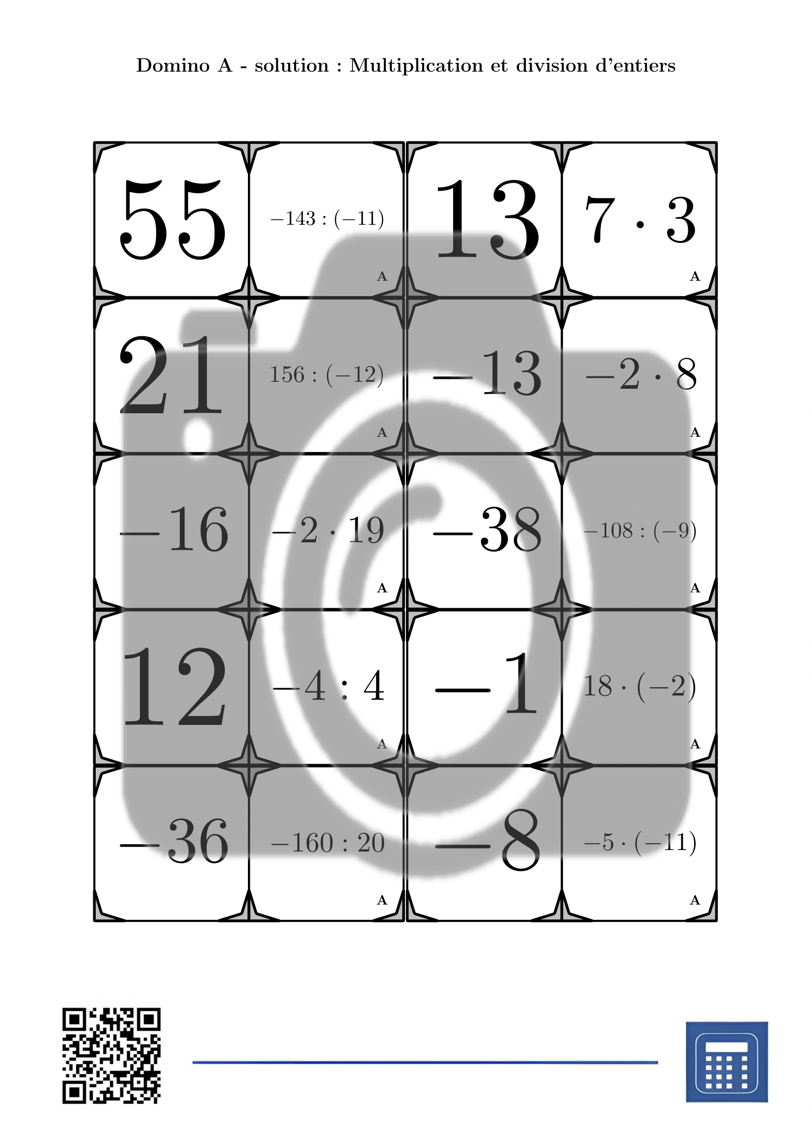 Domino: Multiplication et division d'entiers – Image 4