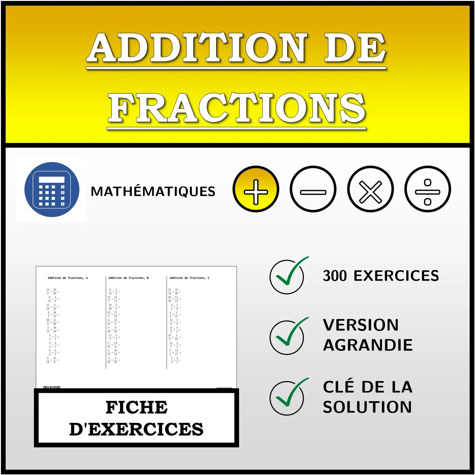 Fiche d'exercices: Addition de fractions
