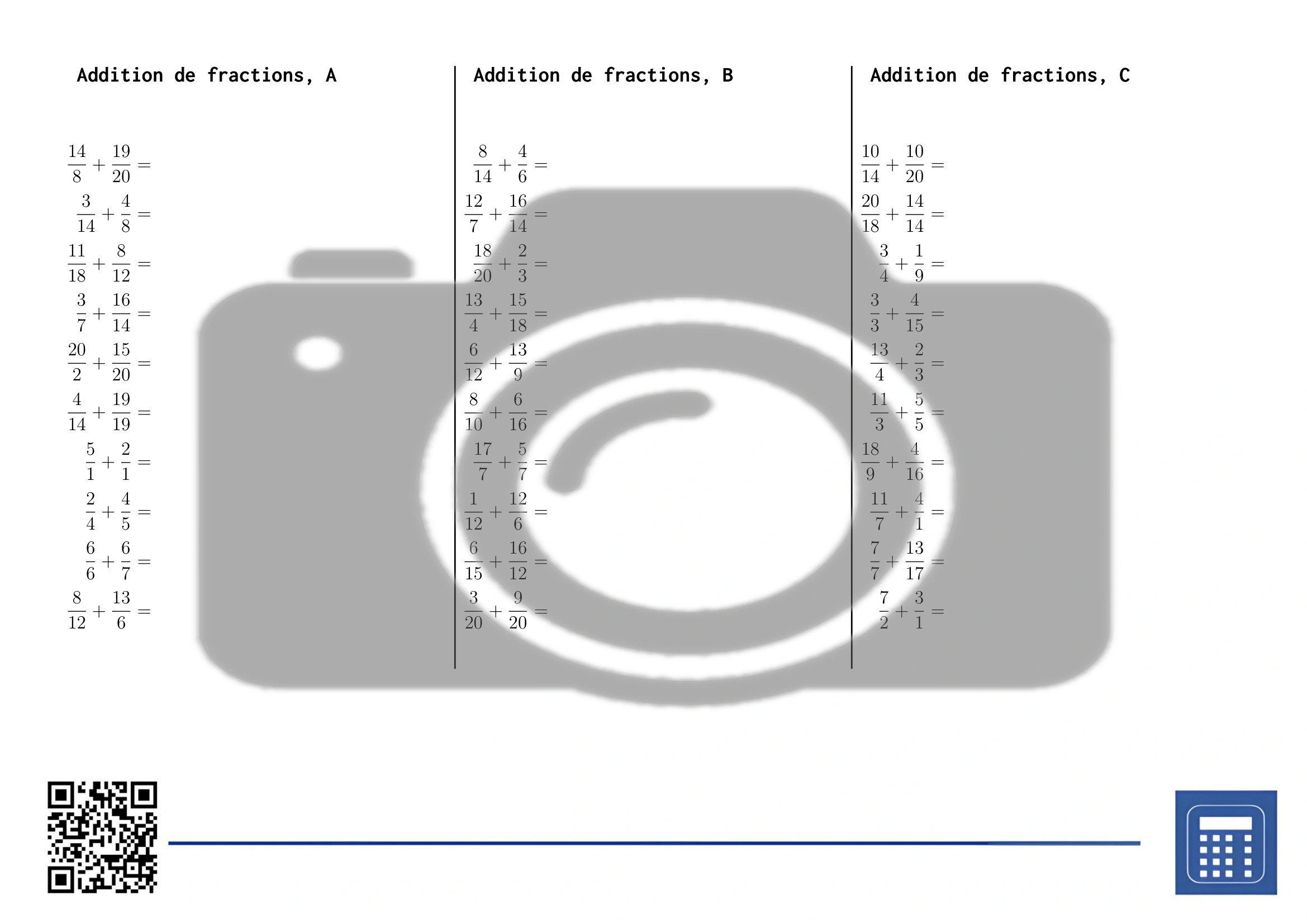 Fiche d'exercices: Addition de fractions – Image 2