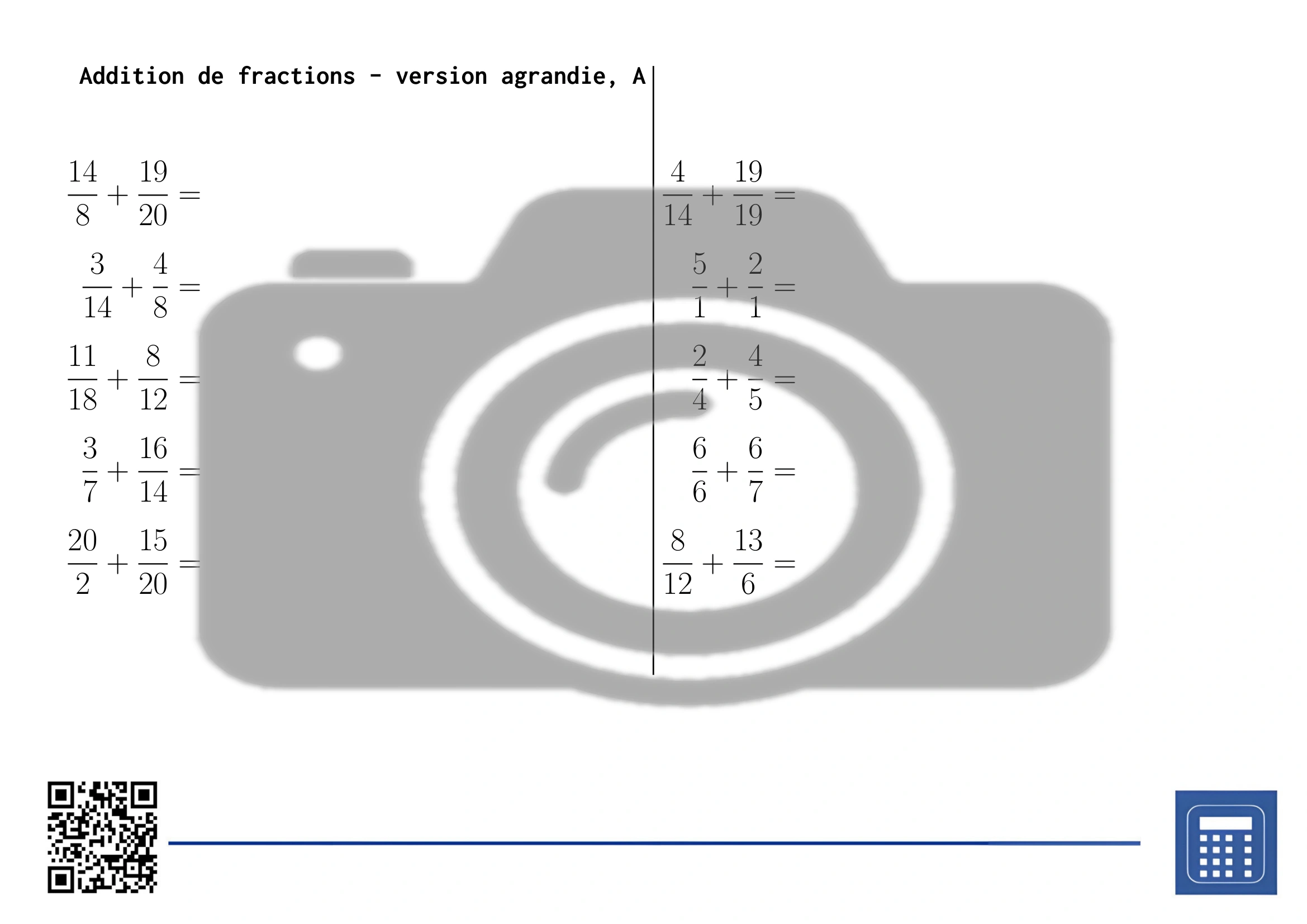 Fiche d'exercices: Addition de fractions – Image 3
