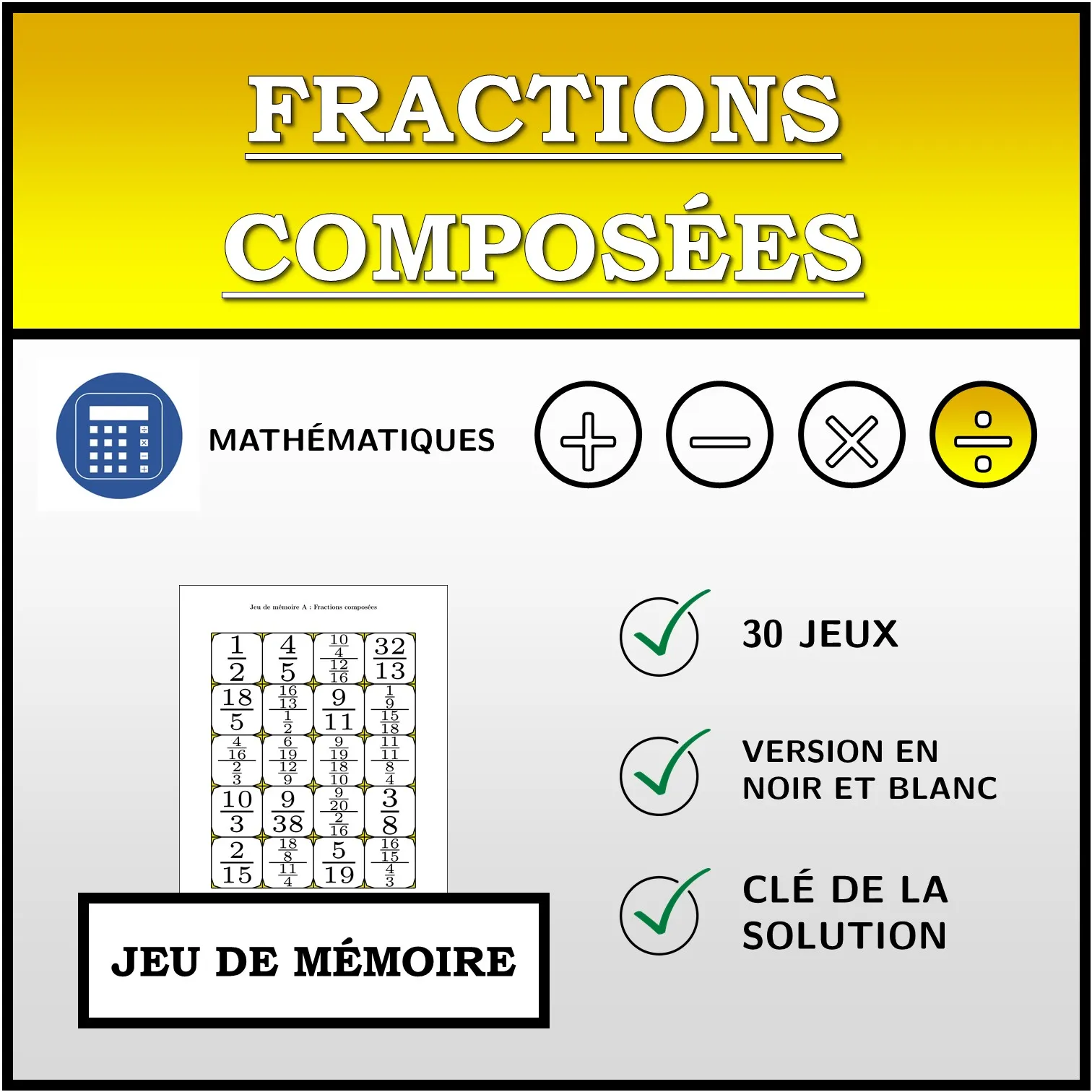 Jeu de mémoire: Fractions composées