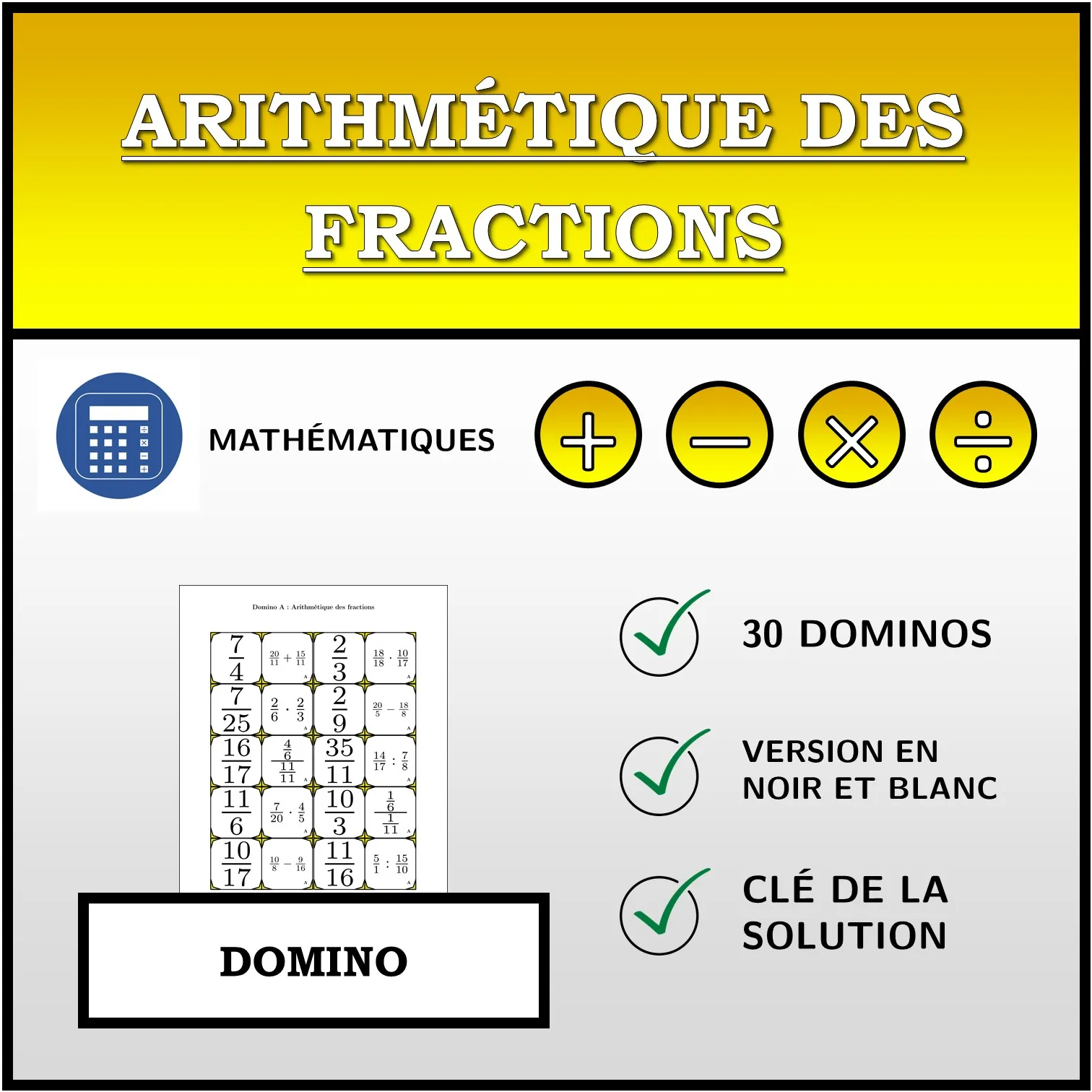 Domino: Arithmétique des fractions
