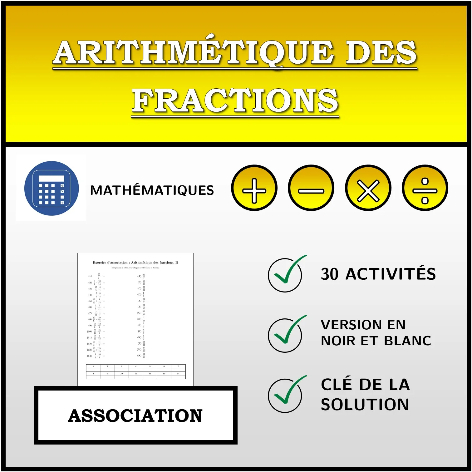 Exercice d'association: Arithmétique des fractions