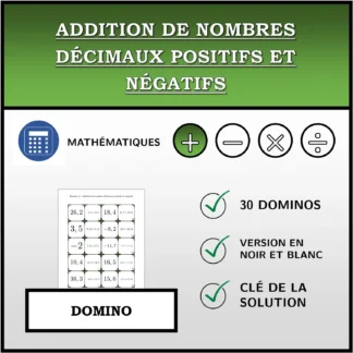 Domino: Addition de nombres décimaux positifs et négatifs