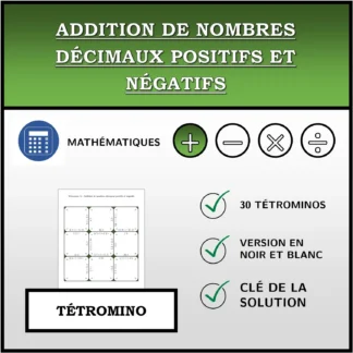 Tétromino: Addition de nombres décimaux positifs et négatifs