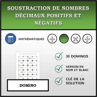 Domino: Soustraction de nombres décimaux positifs et négatifs