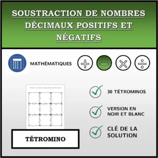 Tétromino: Soustraction de nombres décimaux positifs et négatifs