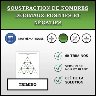 Trimino: Soustraction de nombres décimaux positifs et négatifs