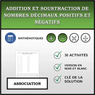 Exercice d'association: Addition et soustraction de nombres décimaux positifs et négatifs