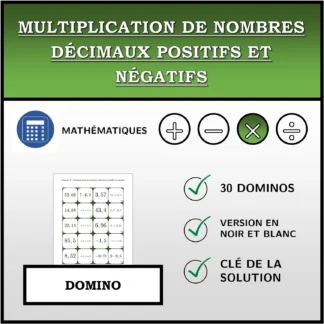 Domino: Multiplication de nombres décimaux positifs et négatifs
