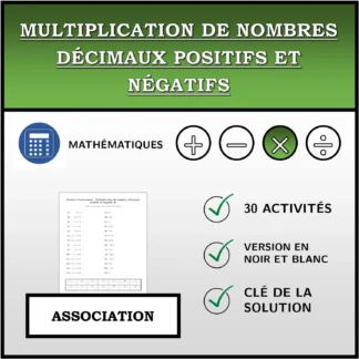 Exercice d'association: Multiplication de nombres décimaux positifs et négatifs