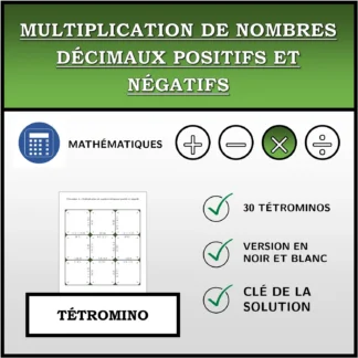 Tétromino: Multiplication de nombres décimaux positifs et négatifs