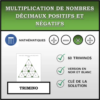 Trimino: Multiplication de nombres décimaux positifs et négatifs