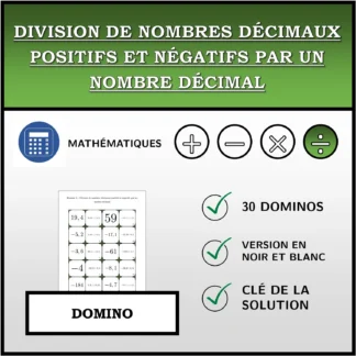 Domino: Division de nombres décimaux positifs et négatifs par un nombre décimal