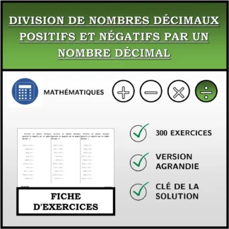 Fiche d'exercices: Division de nombres décimaux positifs et négatifs par un nombre décimal