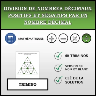 Trimino: Division de nombres décimaux positifs et négatifs par un nombre décimal