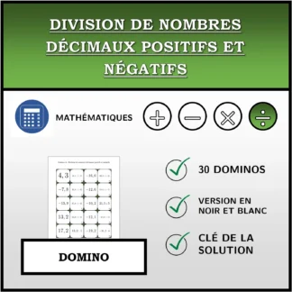 Domino: Division de nombres décimaux positifs et négatifs