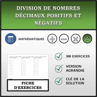 Fiche d'exercices: Division de nombres décimaux positifs et négatifs