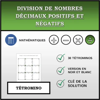 Tétromino: Division de nombres décimaux positifs et négatifs