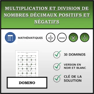 Domino: Multiplication et division de nombres décimaux positifs et négatifs