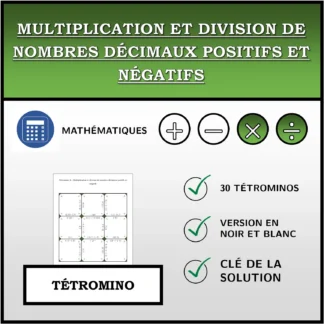 Tétromino: Multiplication et division de nombres décimaux positifs et négatifs
