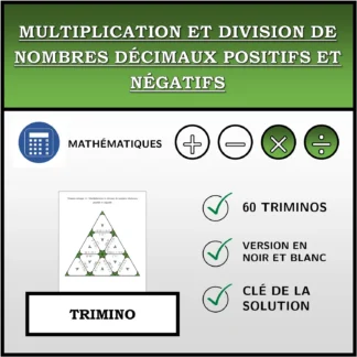 Trimino: Multiplication et division de nombres décimaux positifs et négatifs