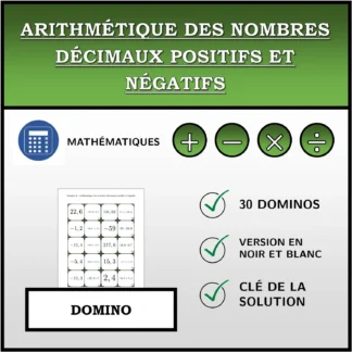 Domino: Arithmétique des nombres décimaux positifs et négatifs