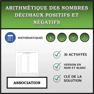 Exercice d'association: Arithmétique des nombres décimaux positifs et négatifs