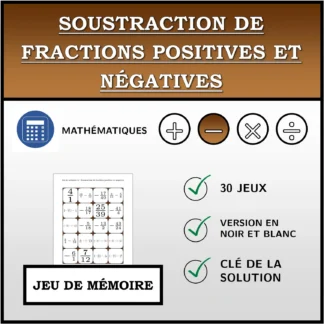 Jeu de mémoire: Soustraction de fractions positives et négatives