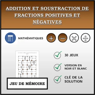 Jeu de mémoire: Addition et soustraction de fractions positives et négatives