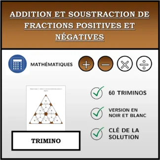 Trimino: Addition et soustraction de fractions positives et négatives