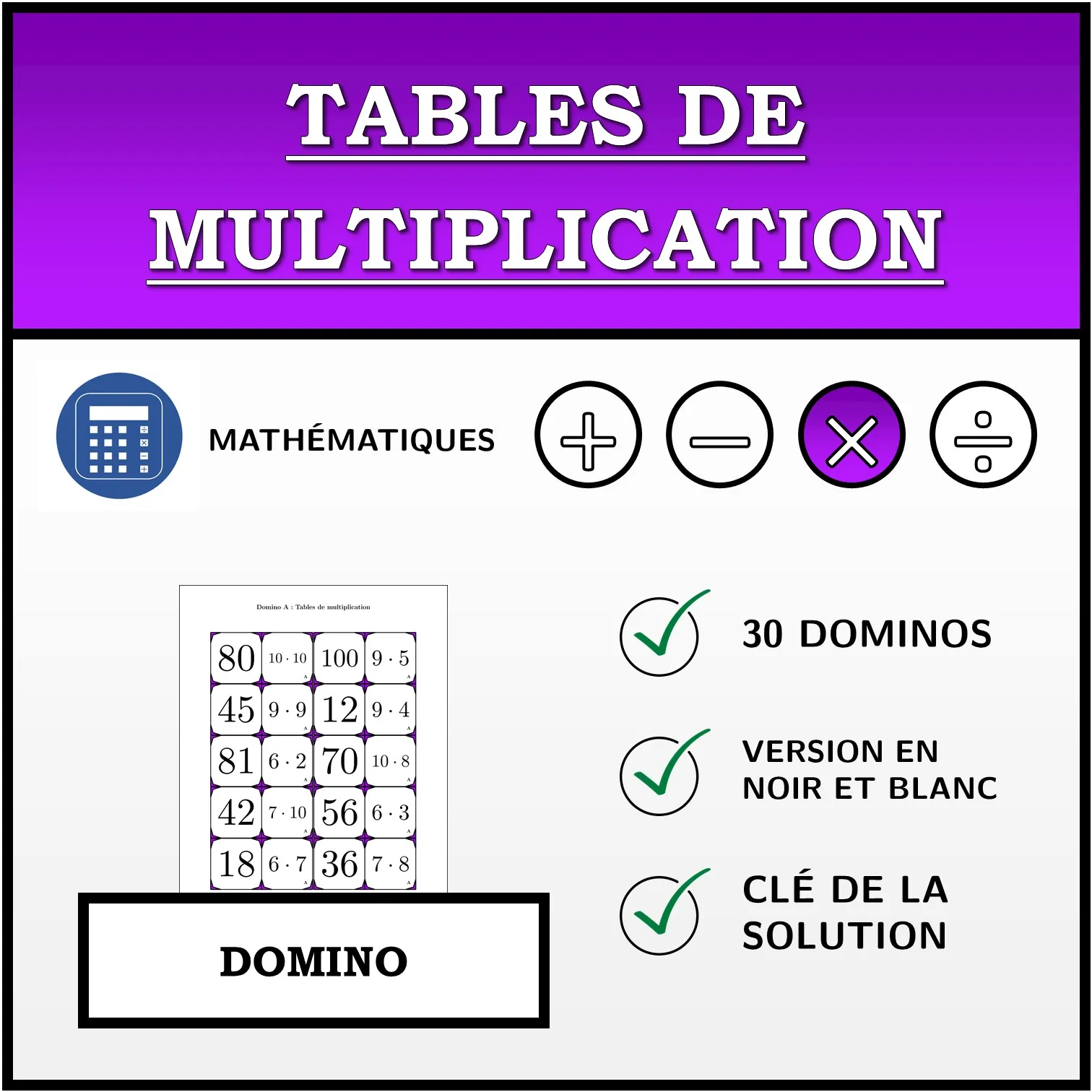Domino: Tables de multiplication
