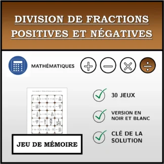 Jeu de mémoire: Division de fractions positives et négatives